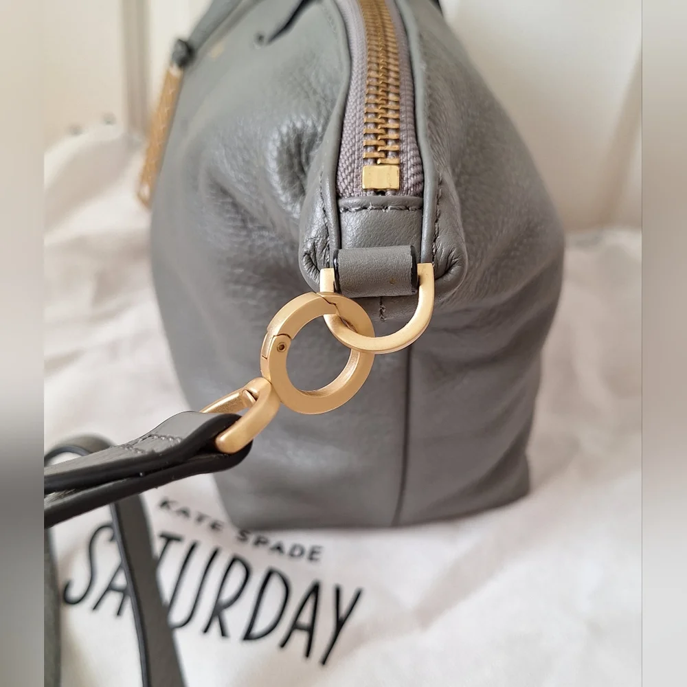 Kate Spade Gray Leather Crossbody Bag Slouchy Zip Pebbled Freeform Satchel NEW